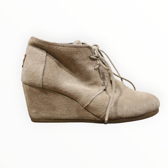Toms Taupe Suede Womens Wedge Lace-Up Booties Size 8 - Picture 3 of 6